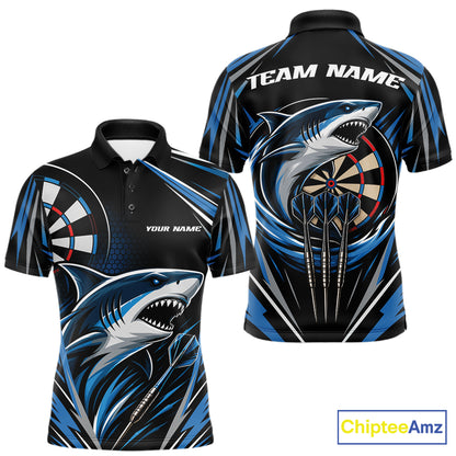 Custom Black And Blue Shark Darts Jerseys, Darts Team Men Polo Shirt IPHW11714