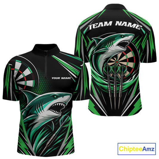 Custom Black And Green Shark Darts Jerseys, Darts Team Men Quarter Zip Shirt IPHW11715