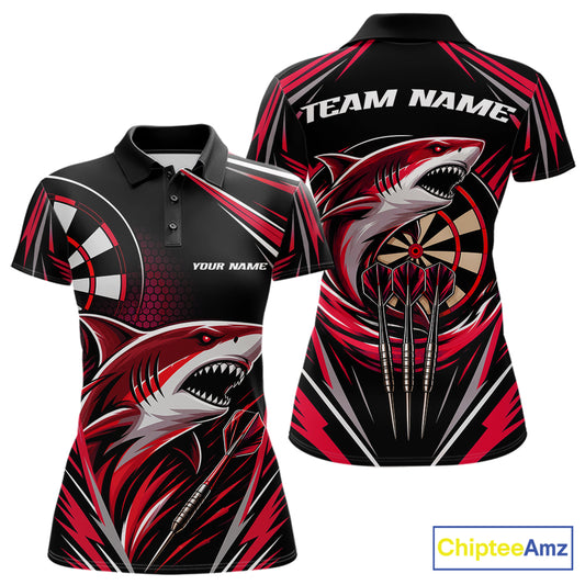Custom Black And Red Shark Darts Jerseys, Darts Team Women Polo Shirt IPHW11716