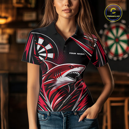 Custom Black And Red Shark Darts Jerseys, Darts Team Women Polo Shirt IPHW11716