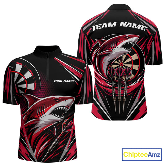 Custom Black And Red Shark Darts Jerseys, Darts Team Men Quarter Zip Shirt IPHW11716