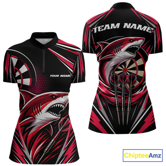 Custom Black And Red Shark Darts Jerseys, Darts Team Women Quarter-Zip Shirt IPHW11716
