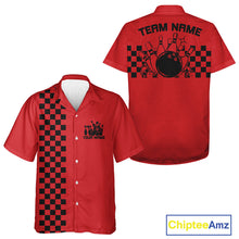 Load image into Gallery viewer, Custom Vintage Checkboard Bowling Hawaiian Shirt, Retro Bowling Button Up Shirt IPHW10076