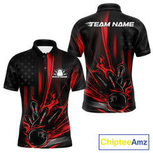 Load image into Gallery viewer, Custom Black And Red US Flag Patriotic Men Bowling Shirt, American Flame Bowling Jerseys IPHW10640