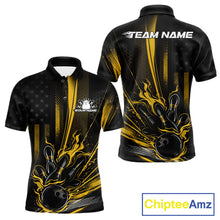 Load image into Gallery viewer, Custom Black And Yellow US Flag Patriotic Men Bowling Shirt, American Flame Bowling Jersey IPHW10644