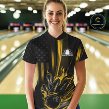 Load image into Gallery viewer, Custom Black And Yellow US Flag Patriotic Women Bowling Shirt, Flame Bowling Jersey IPHW10644