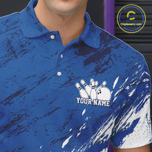 Load image into Gallery viewer, Custom White And Blue Splatter Men Polo Bowling League Shirt Team Bowler Outfits IPHW11399