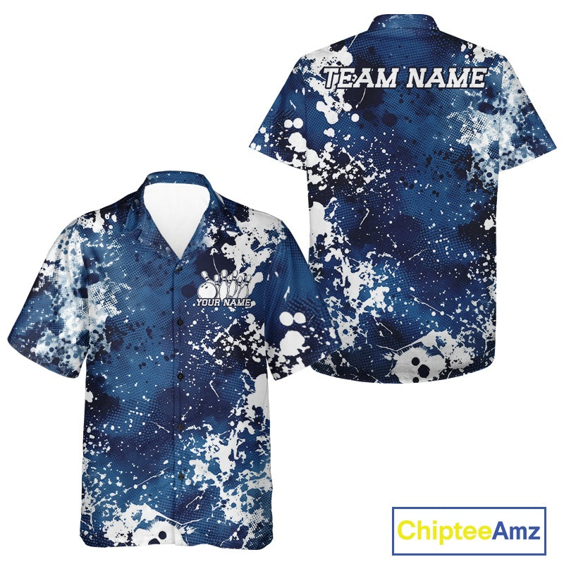 Blue and white patterned shirt with 'Team Name' and 'Your Name' text on a white background, featuring the brand 'Chiptee Amz'.