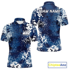 Load image into Gallery viewer, Blue and white patterned polo shirt with 'Team Name' and 'Your Name' text, Chiptee Amz branding visible.