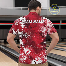 Load image into Gallery viewer, Man wearing a red and white patterned bowling shirt with 'TEAM NAME' on the back, standing in a bowling alley.