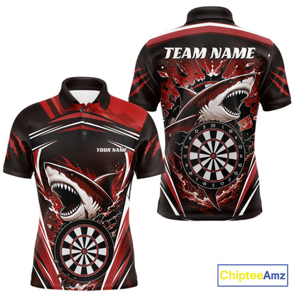 Custom Red Shark With Broken Dartboard Darts Team Polo Shirt For Men, Darts League Shirt IPHW11738