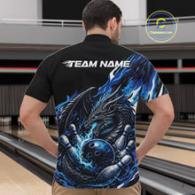 Load image into Gallery viewer, Custom Blue Flame Dragon Bowling Men Quarter-Zip Team Shirts, Bowling Tournament Shirt IPHW10359