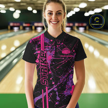 Load image into Gallery viewer, Custom Purple And Pink Splatter Camo Strike Bowling League Shirts, Women Bowling Jerseys IPHW10649