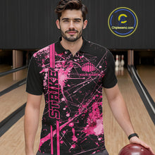 Load image into Gallery viewer, Custom Black And Pink Splatter Camo Strike Bowling League Shirts, Men Bowling Jerseys IPHW10651