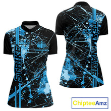 Load image into Gallery viewer, Custom Black And Blue Splatter Camo Strike Bowling League Shirts, Women Bowling Jerseys IPHW10652