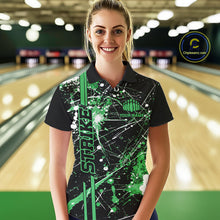 Load image into Gallery viewer, Custom Black And Green Splatter Camo Strike Bowling League Shirts, Women Bowling Jerseys IPHW10653