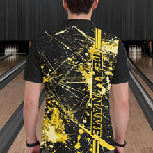 Load image into Gallery viewer, Custom Black And Yellow Splatter Camo Strike Bowling League Shirts, Men Bowling Jerseys IPHW10654