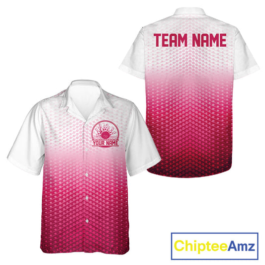Custom Name Pink Bowling Jerseys For Men And Women, Bowling League Hawaiian Shirt Bowler Outift IPHW10655