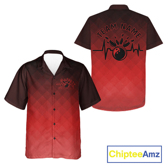 Bowling Heartbeat Pulse Line Red Argyle Custom Bowling Team Hawaiian Shirts For Men And Women IPHW10664