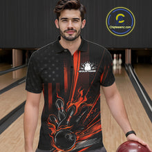 Load image into Gallery viewer, Custom Orange US Flag Patriotic Men Bowling Shirt, American Flame Bowling Jersey IPHW11150
