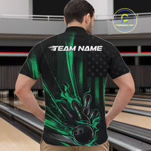 Load image into Gallery viewer, Custom Green US Flag Patriotic Men Bowling Shirt, American Flame Bowling Jersey IPHW11151