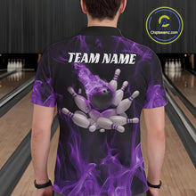 Load image into Gallery viewer, Purple Fire Bowling Ball And Pins Custom Shirts For Men, Flame Bowling Team Jersey IPHW11152