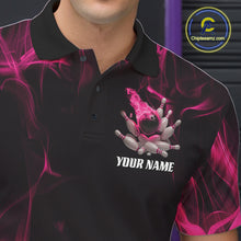 Load image into Gallery viewer, Pink Fire Bowling Ball And Pins Custom Shirts For Men, Flame Bowling Team Jersey IPHW11153