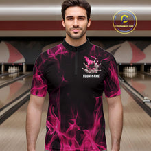 Load image into Gallery viewer, Pink Fire Bowling Ball And Pins Custom Shirts For Men, Flame Bowling Team Jersey IPHW11153