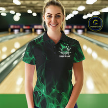 Load image into Gallery viewer, Green Fire Bowling Ball And Pins Custom Shirts For Women, Flame Bowling Team Jersey IPHW11154