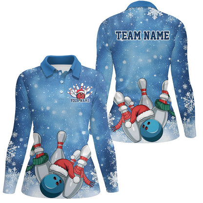 Blue Snowflake Custom Christmas Bowling Shirts For Women, Xmas Bowling Team Uniform IPHW7862