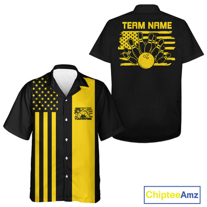 Custom Vintage US Flag Patriotic Bowling Button Up Team Shirt For Men And Women IPHW10085