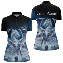 Load image into Gallery viewer, Custom Blue Ice Dragon Bowling Quarter-Zip Shirts For Women, Dragon Bowling League Shirt IPHW8301