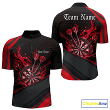 Load image into Gallery viewer, Custom Red Fire Flame Dartboard Darts Team Men Quarter-Zip Shirts, Dart League Shirts IPHW10377
