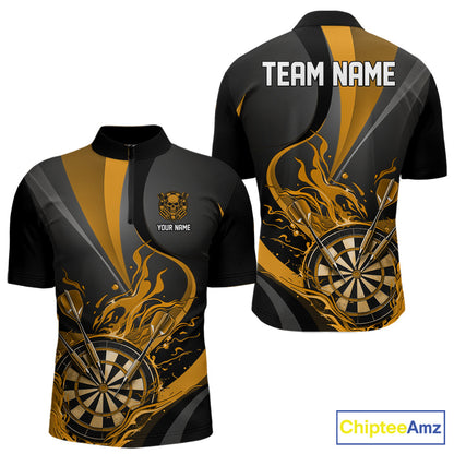 Custom Black And Yellow Flame Dartboard Darts Team Men Quarter-Zip Shirts, Darts Jerseys IPHW10381