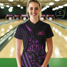 Load image into Gallery viewer, Custom Pink Purple Patriotic Flame Bowling Women Shirt, US Flag Bowler Jersey IPHW11167