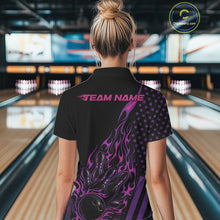 Load image into Gallery viewer, Custom Pink Purple Patriotic Flame Bowling Women Shirt, US Flag Bowler Jersey IPHW11167