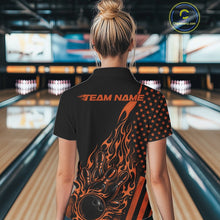 Load image into Gallery viewer, Custom Orange Patriotic Flame Bowling Women Polo Shirt, US Flag Bowler Jersey IPHW11169
