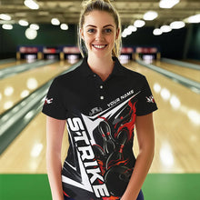 Load image into Gallery viewer, Custom Black And Red Flame Strike Bowling Polo Shirts For Women, Strike Bowling Jerseys IPHW8312