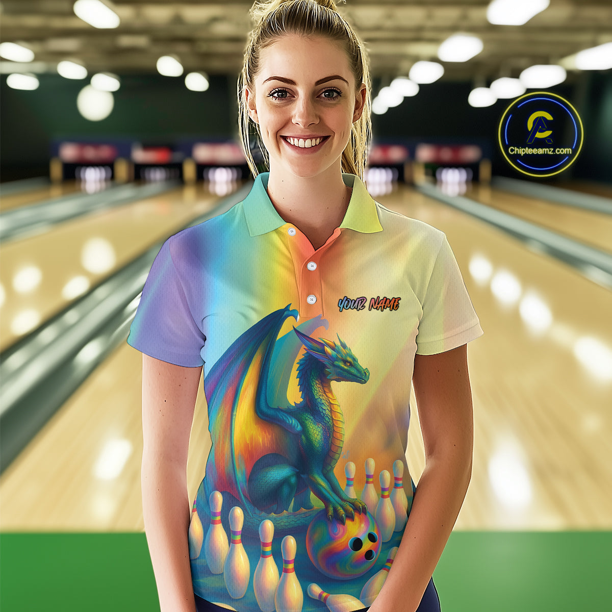Custom Colorful Rainbow Colors Dragon Bowling Team Shirts, Dragon Bowling League Shirt IPHW10234
