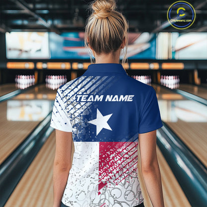 Custom Grunge Texas Flag Bowling Women Quarter Zip Shirt, Texas Bowling Tournament Shirt IPHW9633