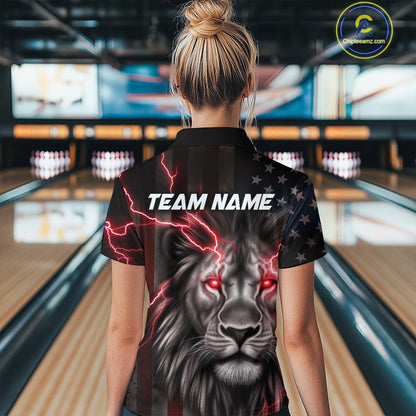 Custom Red Thunder Lightning Patriotic Lion Women Quarter-Zip Shirt, US Bowling Jersey IPHW9319
