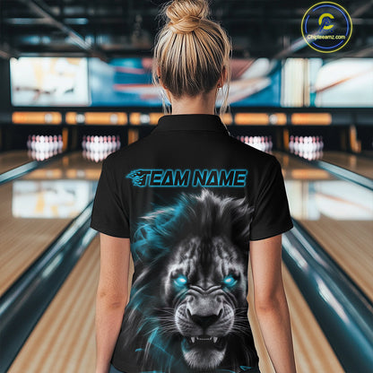 Custom Black And Blue Lion Bowling Quarter-Zip Team Shirt For Women, Lion Bowling Jersey IPHW9329