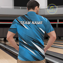 Load image into Gallery viewer, Man wearing a blue sports jersey with 'TEAM NAME' printed on the back in a bowling alley.