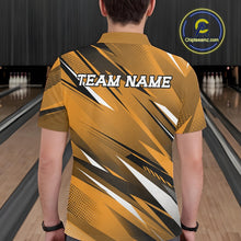 Load image into Gallery viewer, Person wearing a yellow bowling shirt with 'TEAM NAME' text in a bowling alley.