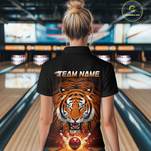 Load image into Gallery viewer, Custom Team Name Tiger Print Bowling Polo Shirt For Women, Bowling Team Tournament Outfit IPHW9092