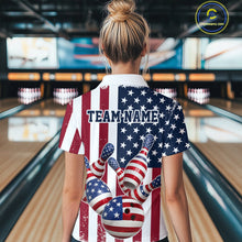 Load image into Gallery viewer, Custom US Flag Bowling Women Polo Shirts, Patriotic Bowling League Shirt Bowling Jersey IPHW9714