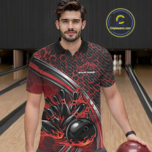 Load image into Gallery viewer, Custom Red Flame Bowling Men Polo Team Shirt, Hexagon Pattern Bowling Jerseys IPHW11310