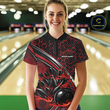 Load image into Gallery viewer, Custom Red Flame Bowling Women Quarter-Zip Team Shirt, Hexagon Pattern Bowling Jerseys IPHW11310
