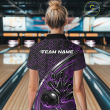 Load image into Gallery viewer, Custom Purple Flame Bowling Women Polo Team Shirt, Hexagon Pattern Bowling Jerseys IPHW11311