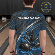 Load image into Gallery viewer, Custom Blue Flame Bowling Men Polo Team Shirt, Hexagon Pattern Bowling Jerseys IPHW11313